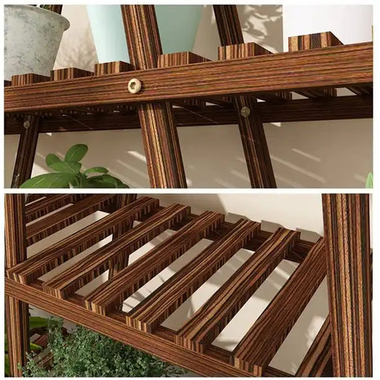 41"Carbonized Wooden Triangular 4-Tier Plant Stand