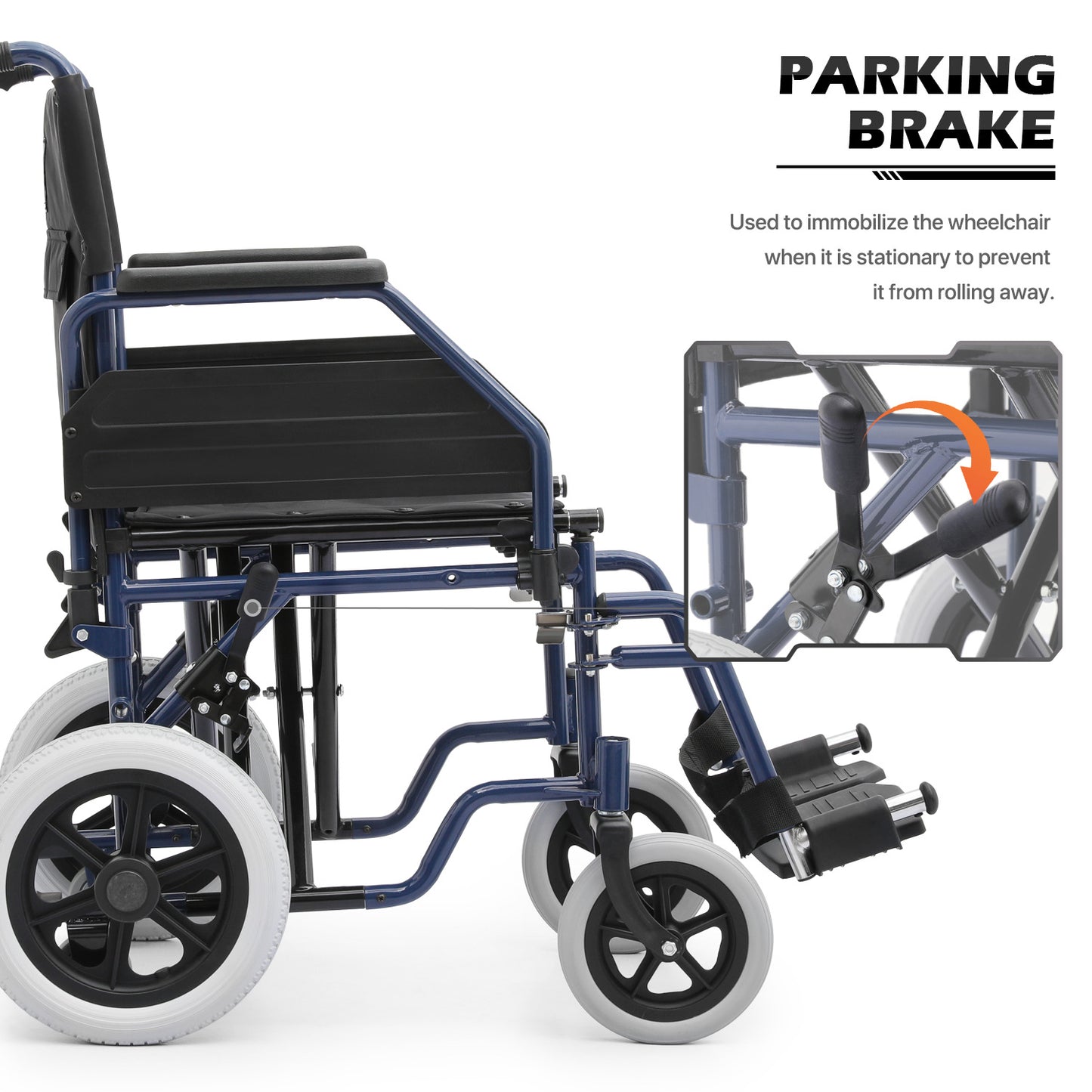 Transport Wheelchair - PU Solid Tyre - Blue