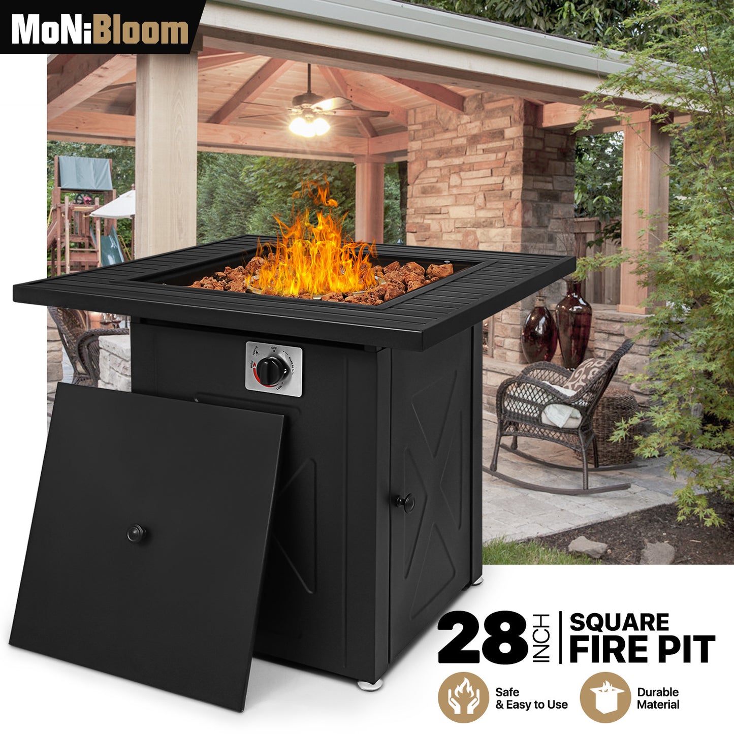 28" Square Fire Pit - Black