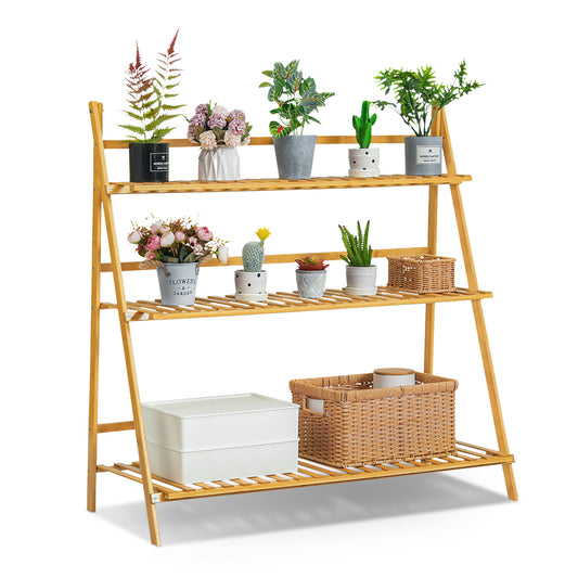 Foldable Flower Plant Rack - A Frame Stand Shelf - 3 Tier - Natural