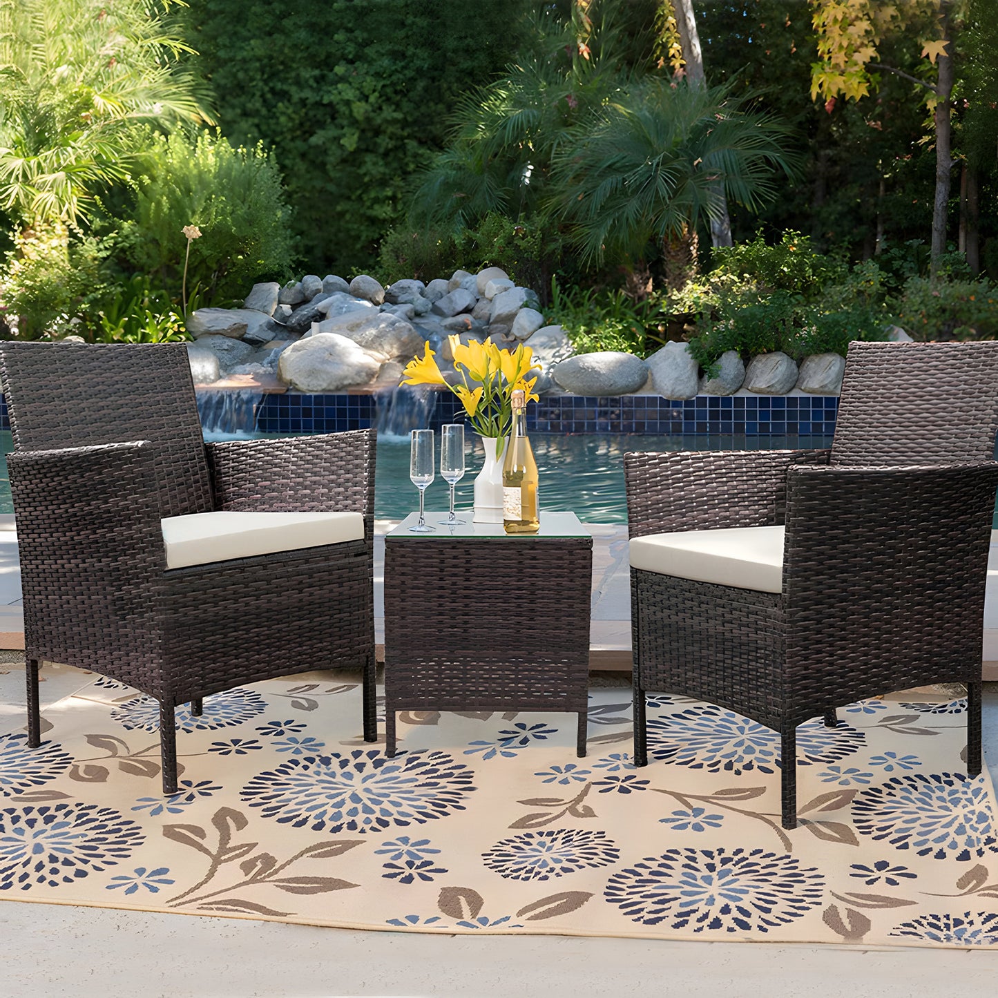GARDEN PATIO SET-2 CHAIR 1 TABLE-WOOD