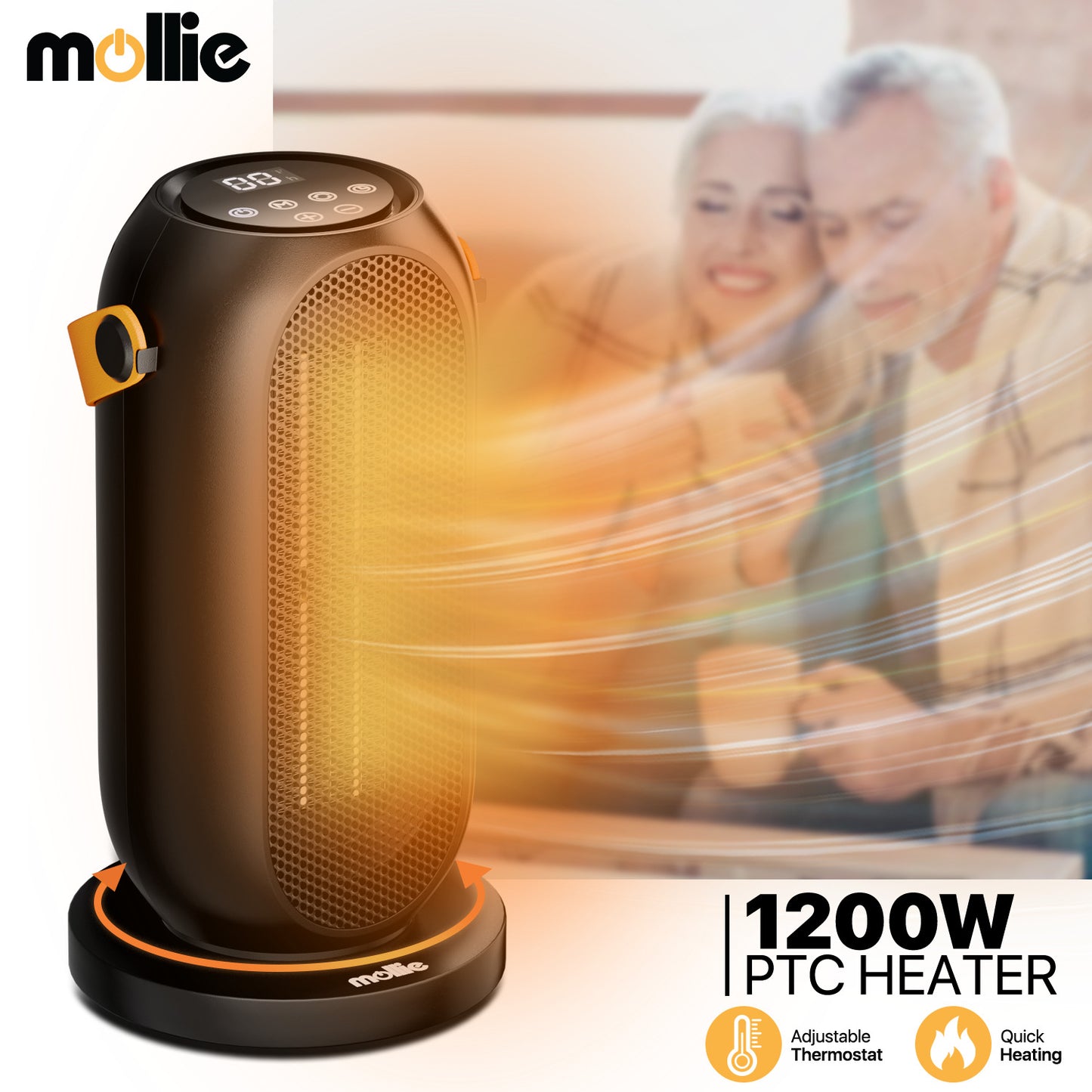 1200W Electric Portable PTC 160 sq.ft Space Heater - Digital Display