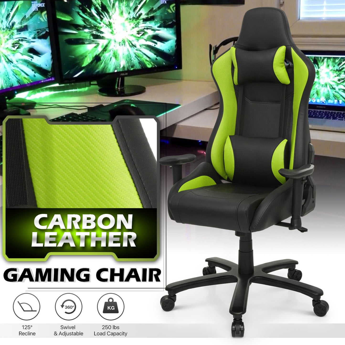 Gaming Chair w/Lumbar Support & Headrest #006