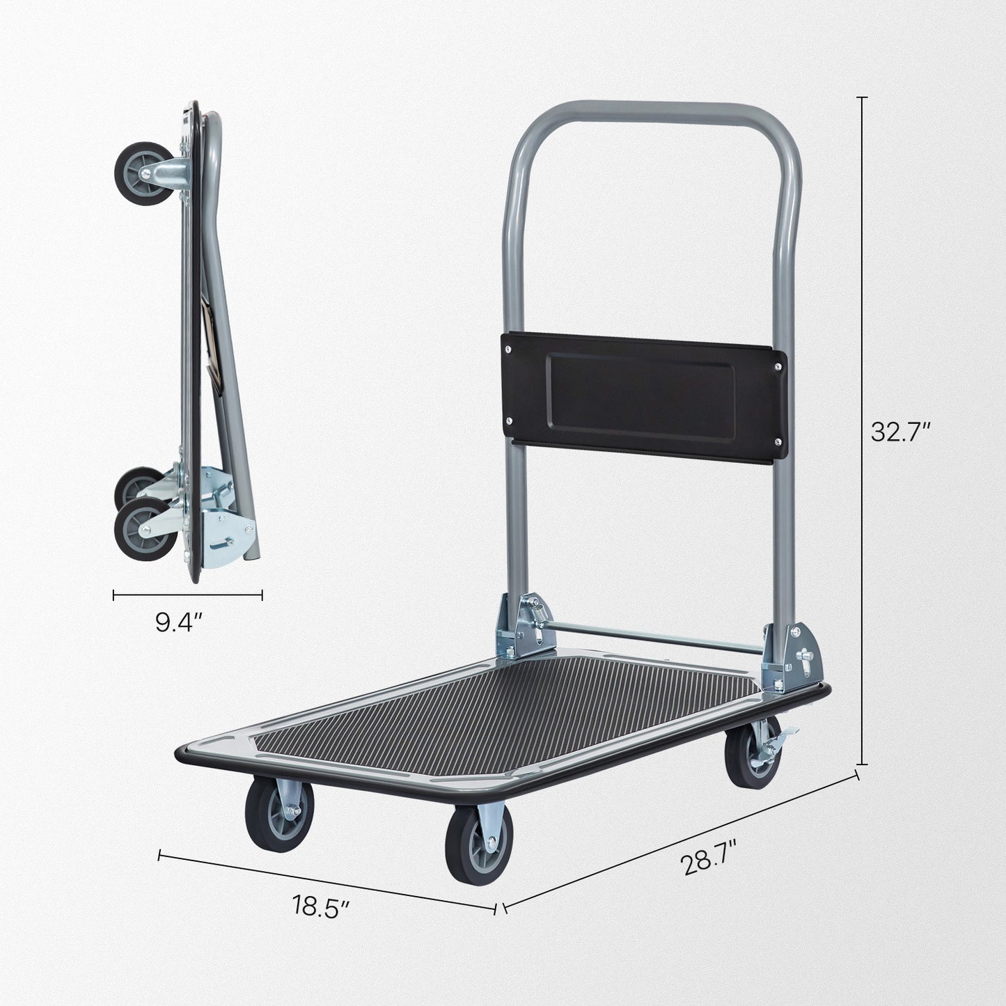 4-Wheeled Foling Platform Truck w/Swivel Caster - Black/Grey