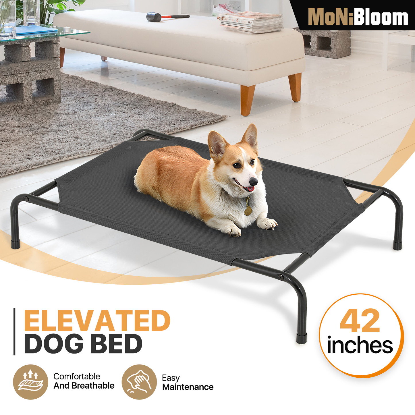 Elevated Dog Bed - Non-Slip Cooling Pet Bed - 42'' Length