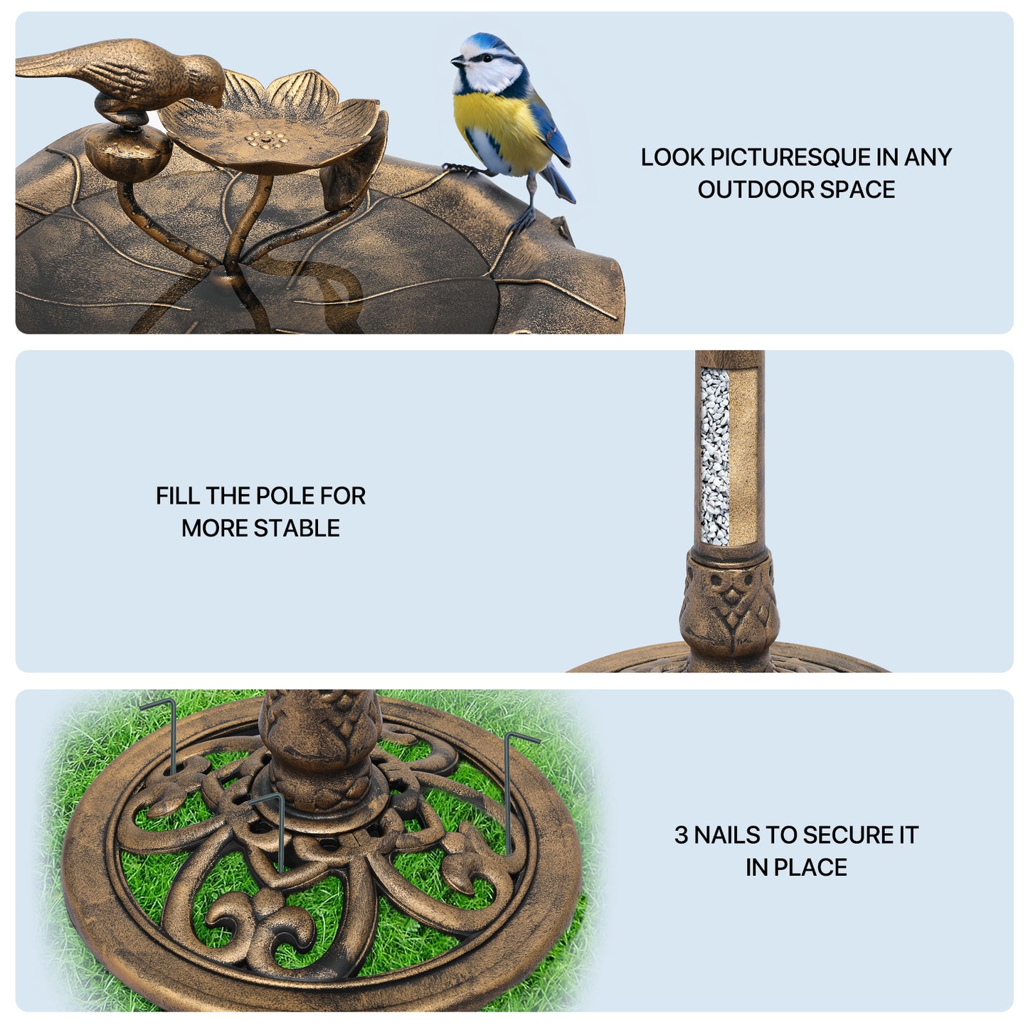 28" Garden Bird Bath - 3 Pcs Nails