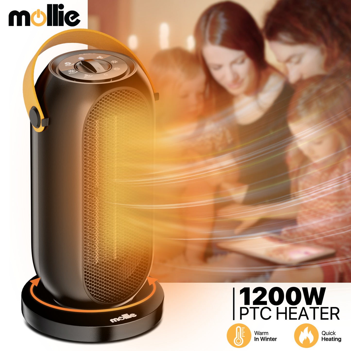 1200W Electric Portable PTC 160 sq.ft Space Heater w/Silent Knob