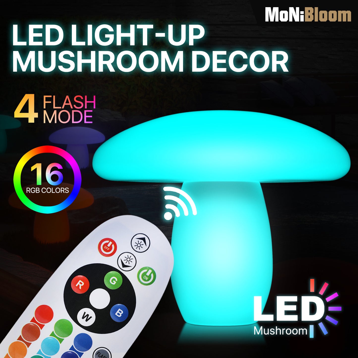 LED - Decor Light - Mushroom M - 16 Colors Remote Control