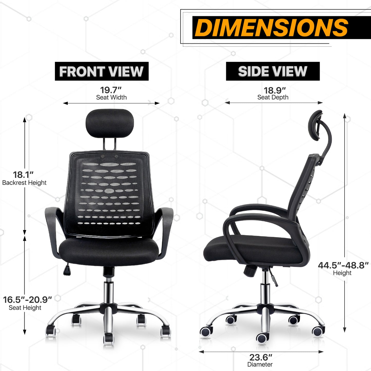 Mesh Task Chair with Headrest - Black - 29" x 47" Studded Mat Set