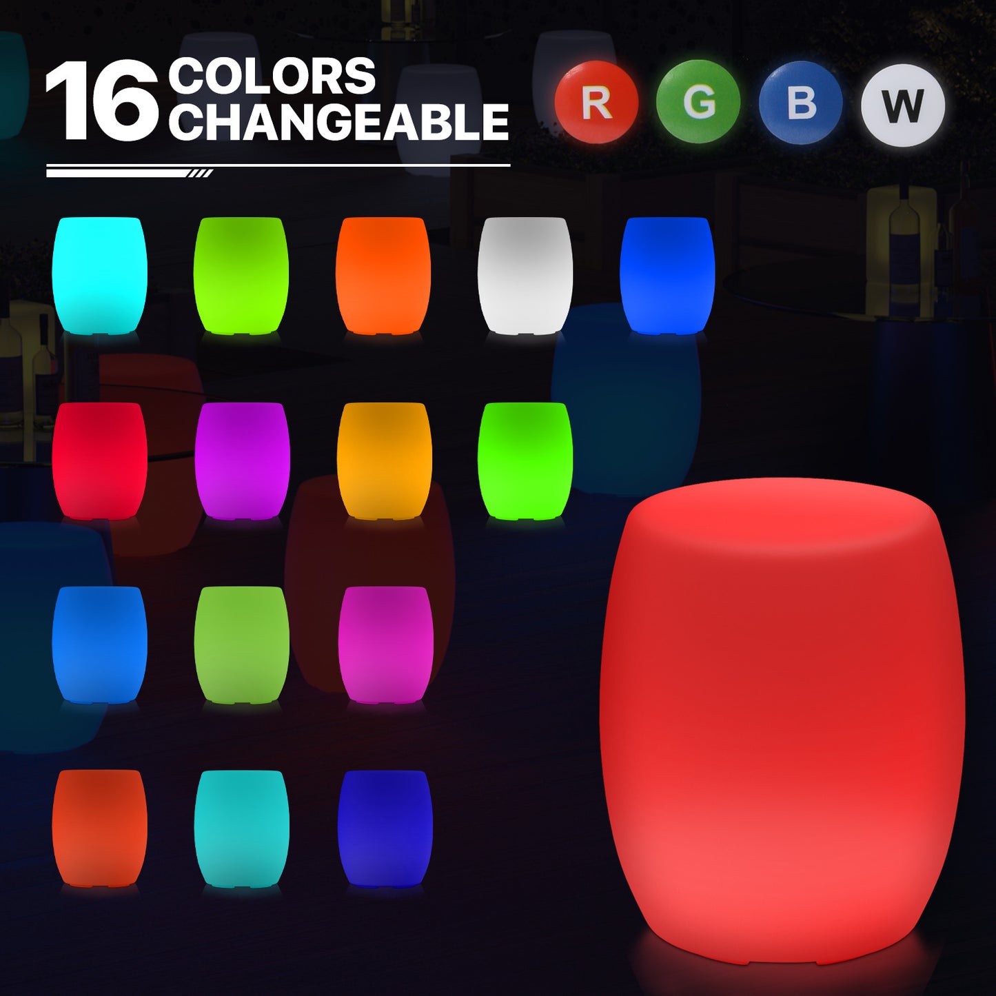 LED - Chair - Barrel Shape - Backless - 16 Colors Remote Control