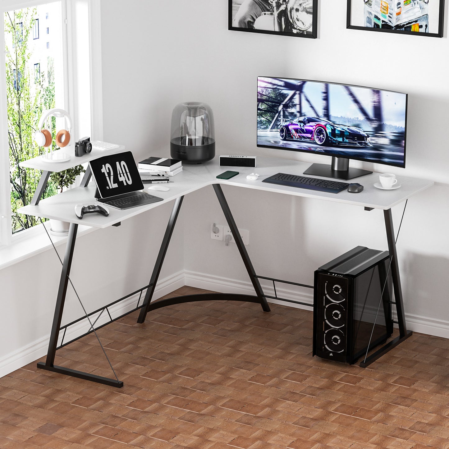 L-shape Corner Computer Desk - 51"x51"x29" - with Shelf