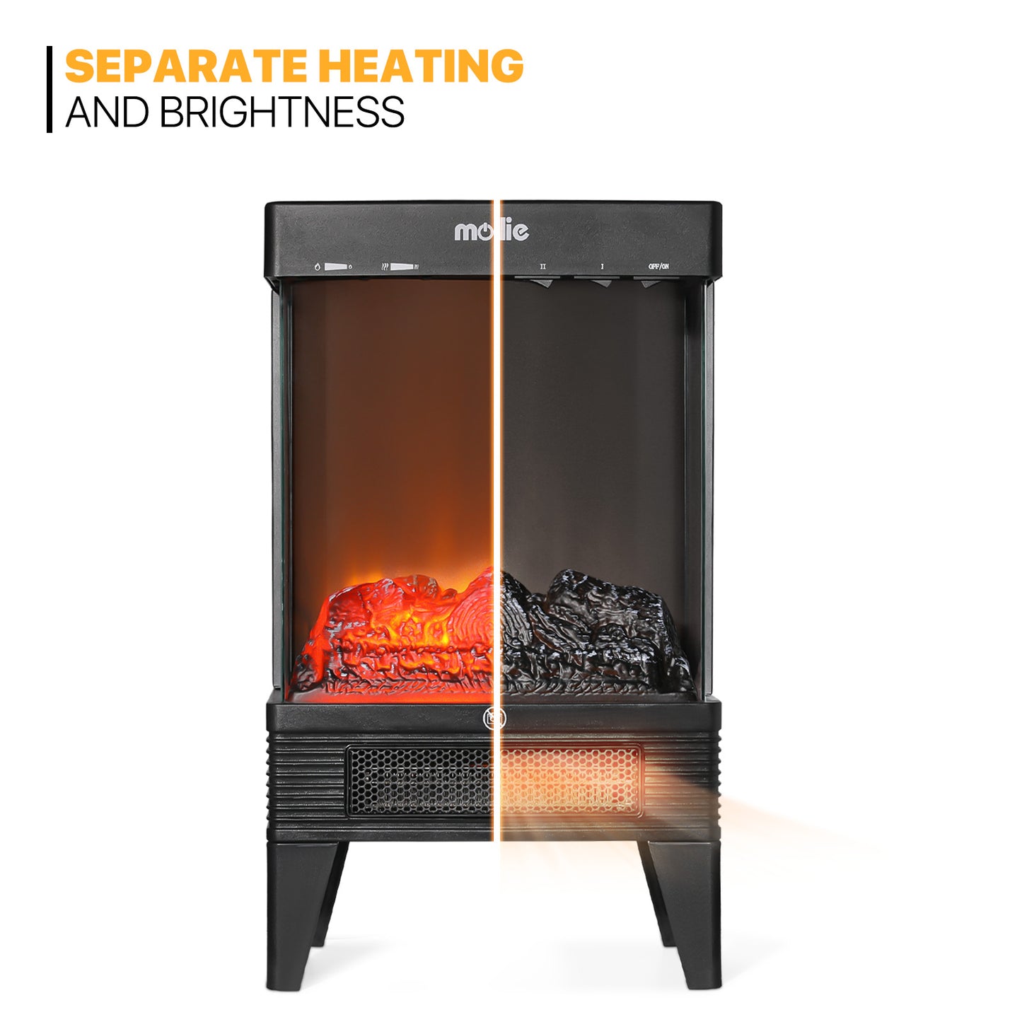 Freestanding Electric Fireplace - 1500W Space Heater - Adjustable Flame Brightness
