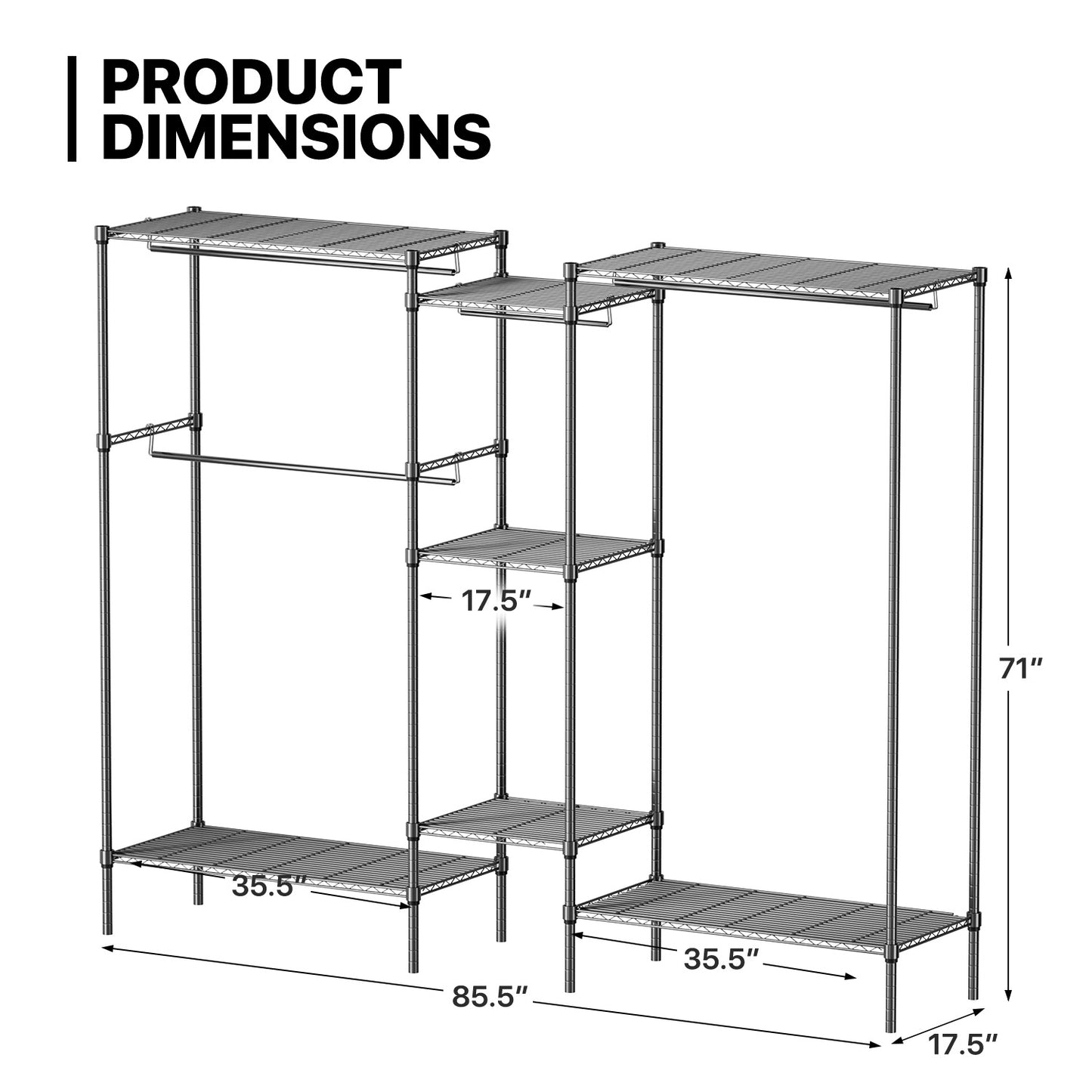 Carbon Steel Adjustable Clothes Rack - 87'' Length