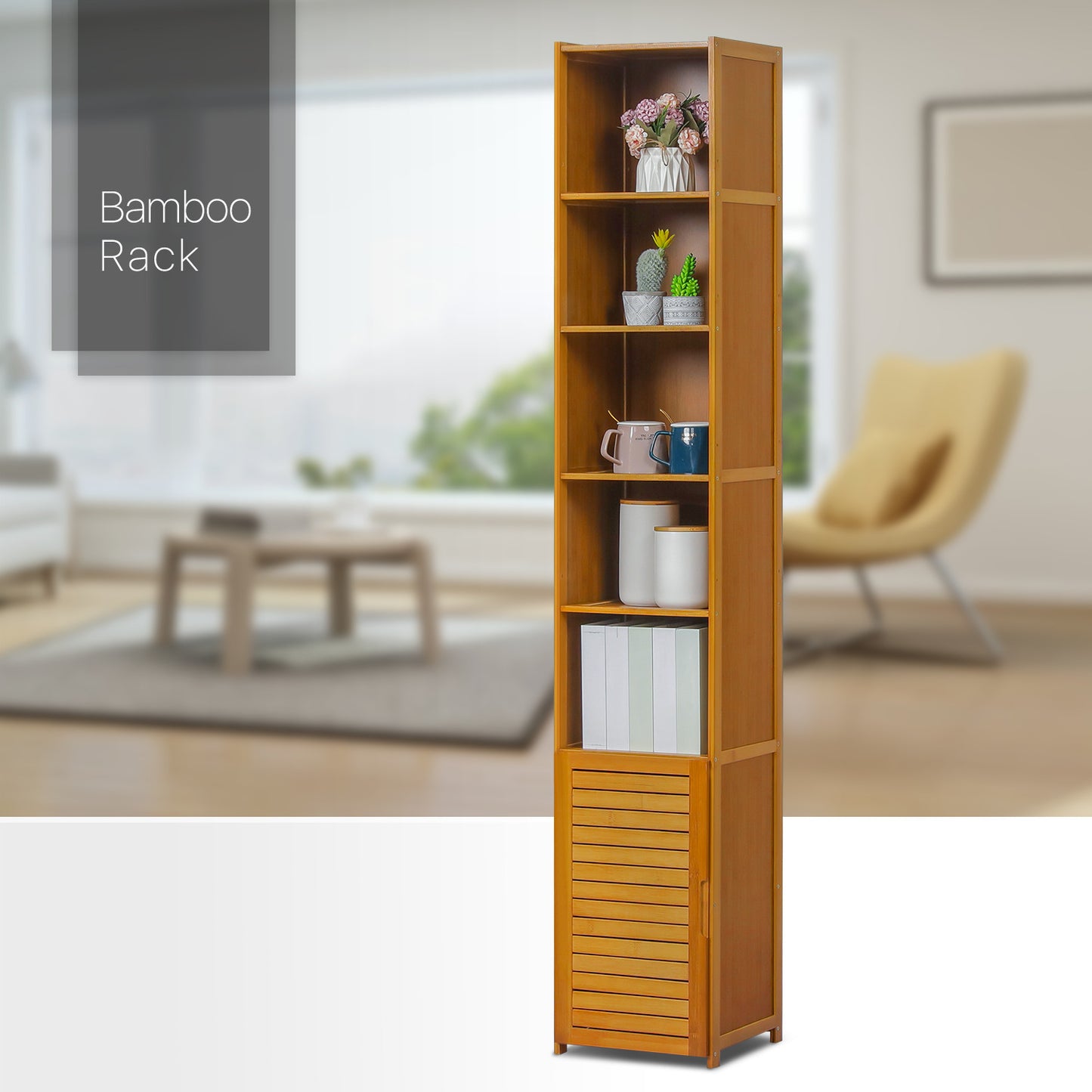 Multi-Functional Freestanding Display Shelf - with Bottom Cabinet Storage - 12" - Brown