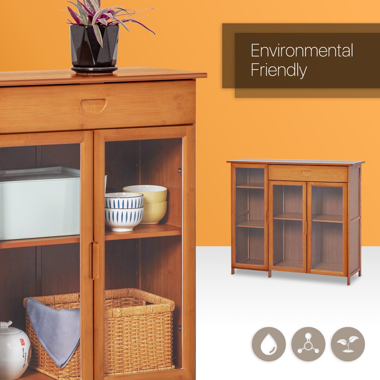 Visible Three-Doors Cupboard - Bamboo/Acrylic - Brown