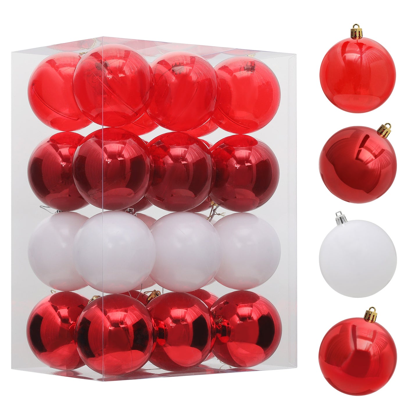 Ball Ornament - 3'' Diameter - 24PCS - 6*Shiny 6*Matte 6*Transparency 6*Pearly White
