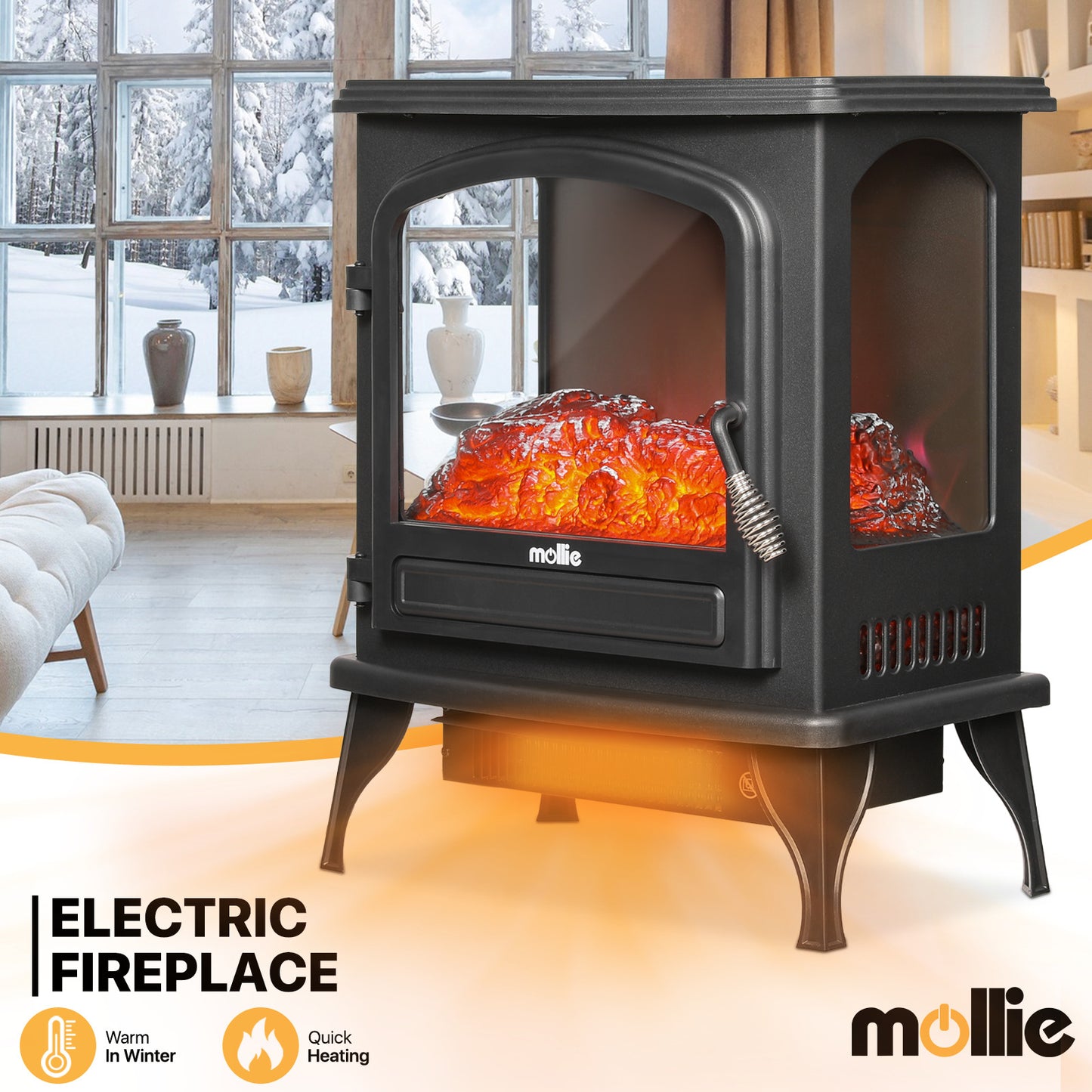 Freestanding Electric Fireplace - 1500W Space Heater