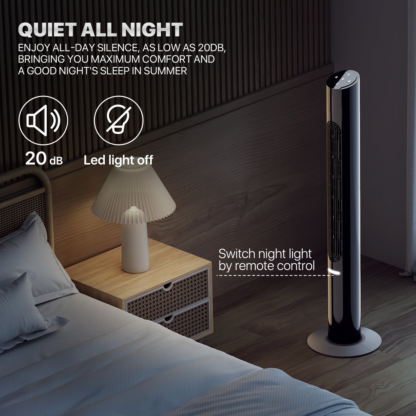 45" Digital Tower fan 8 Speed - 4 Modes - LED Bottom Night Light