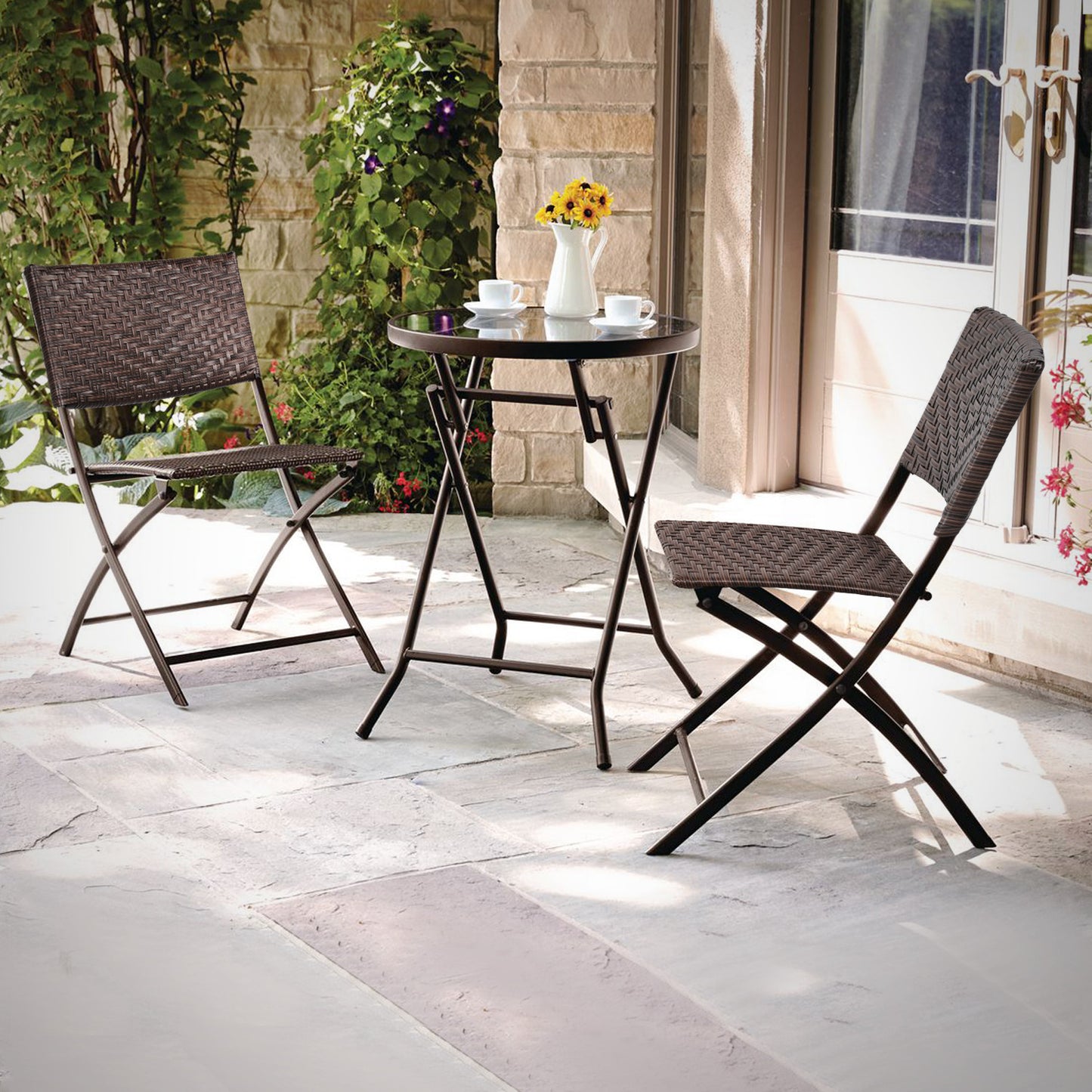 Set of 2 Foldable Patio Rattan Wicker Chair