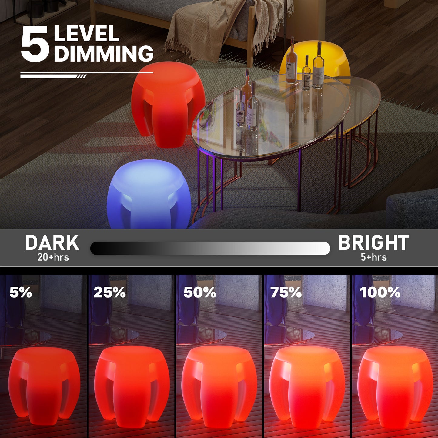 LED Bar Stool - 16 Colors Changing - with Remote Control