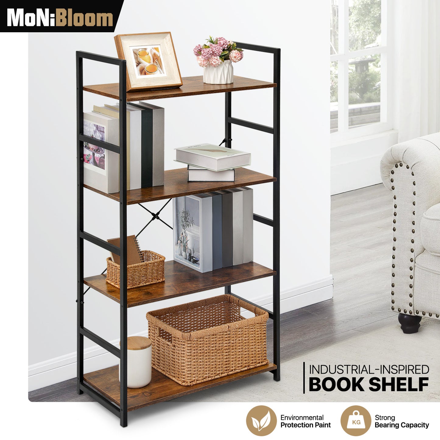 Multipose-use Bookcase Storage Rack 24"x12"x47.5" - 4 Tier