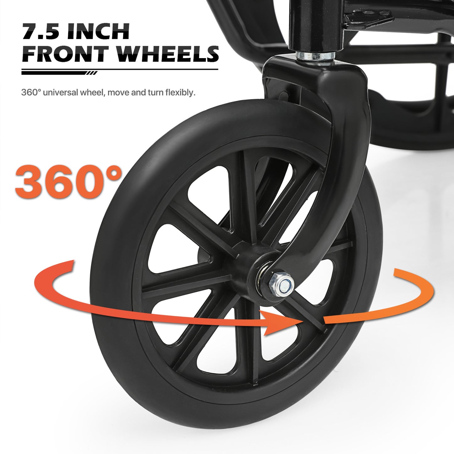 Manual Wheelchair - Black, FDA Approved - 18"x16" Seat