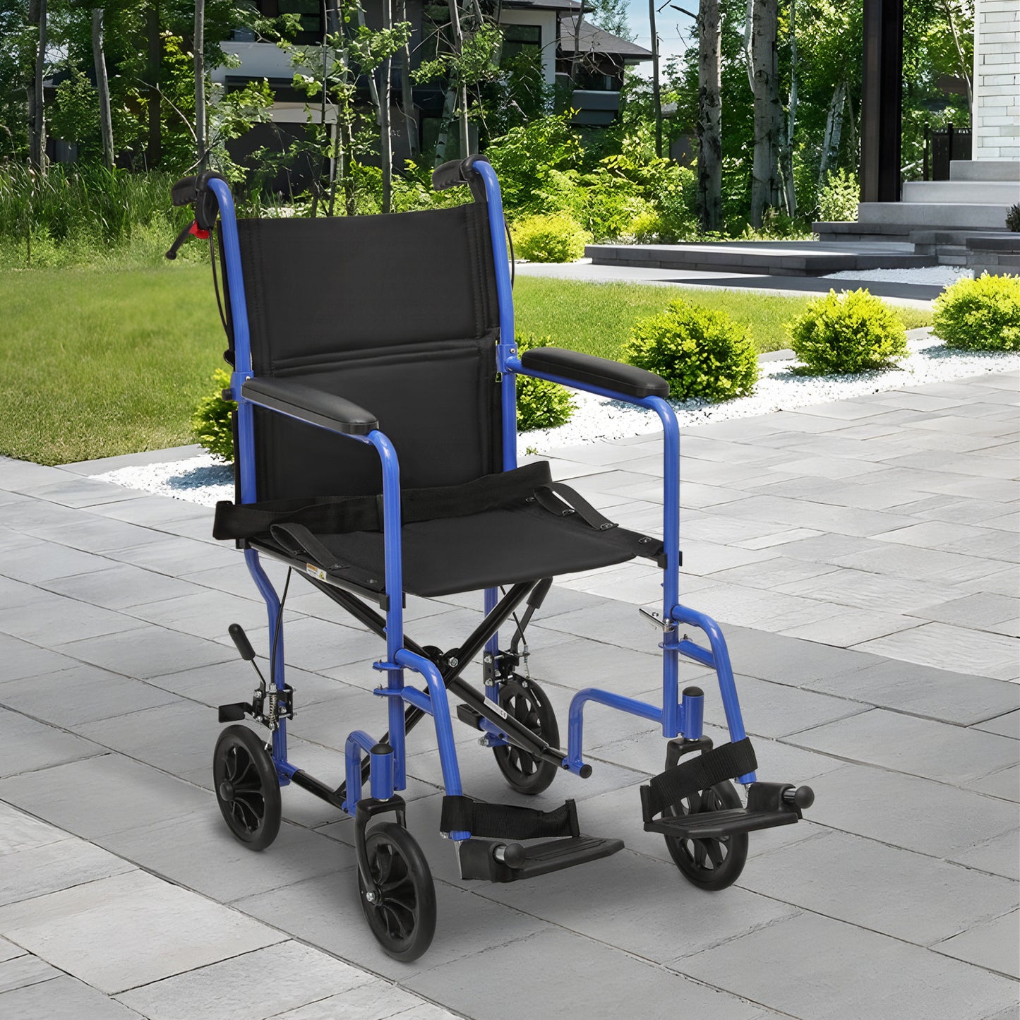 Lightweight Transport Wheelchair - FDA Approved, with Handbrakes, Blue