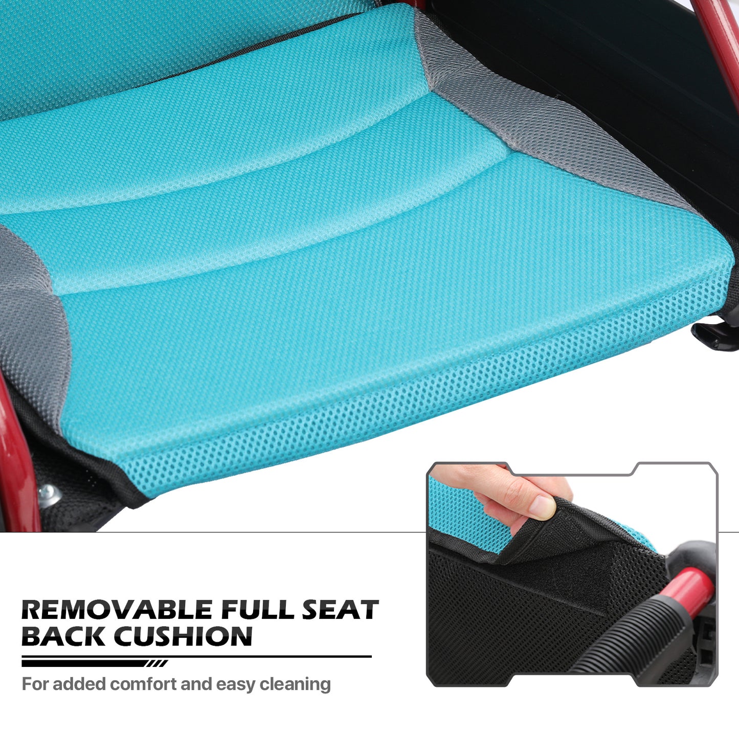 Transport Wheelchair - with Handbrake, Cushion - Red