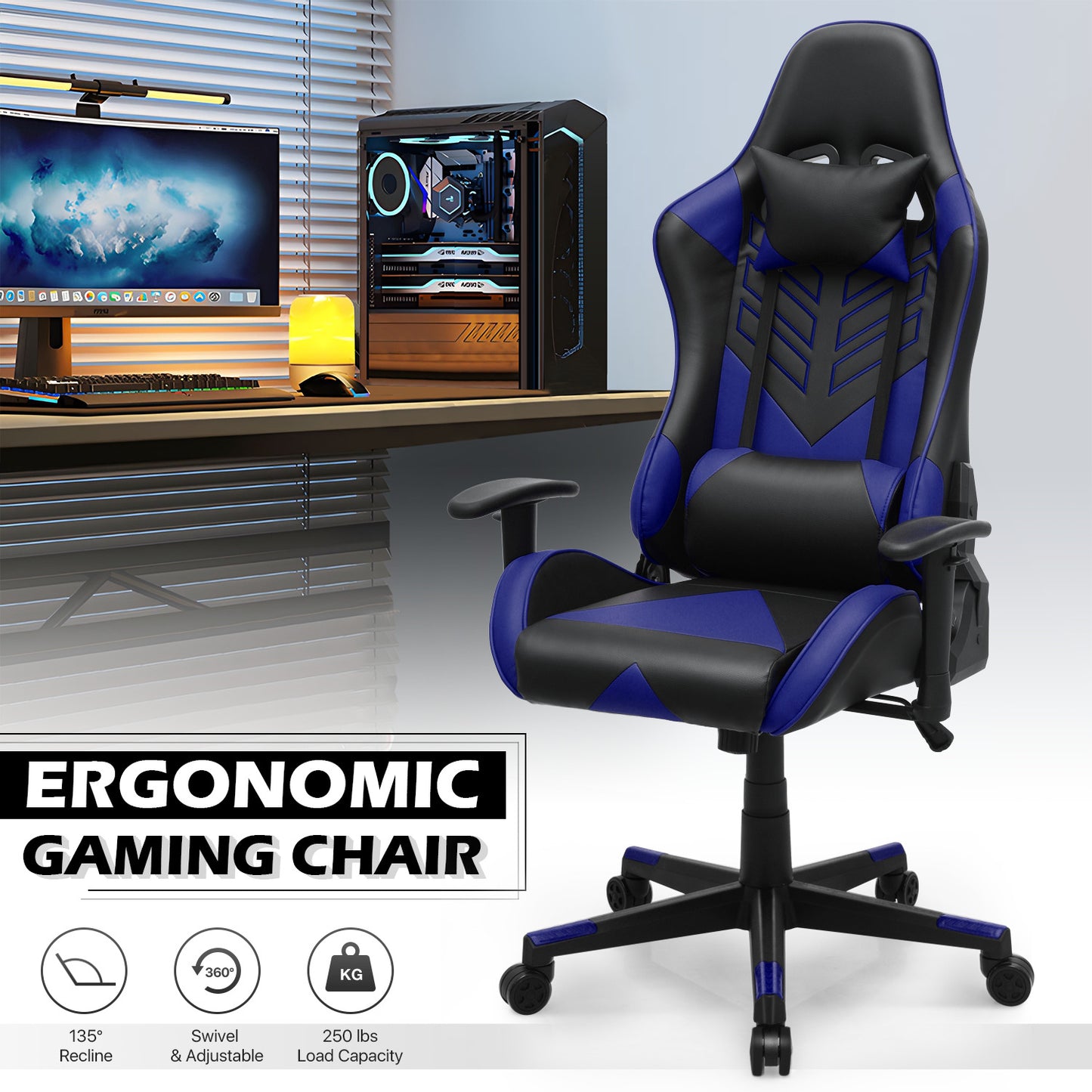 Gaming Chair w/Lumbar Support & Headrest #004