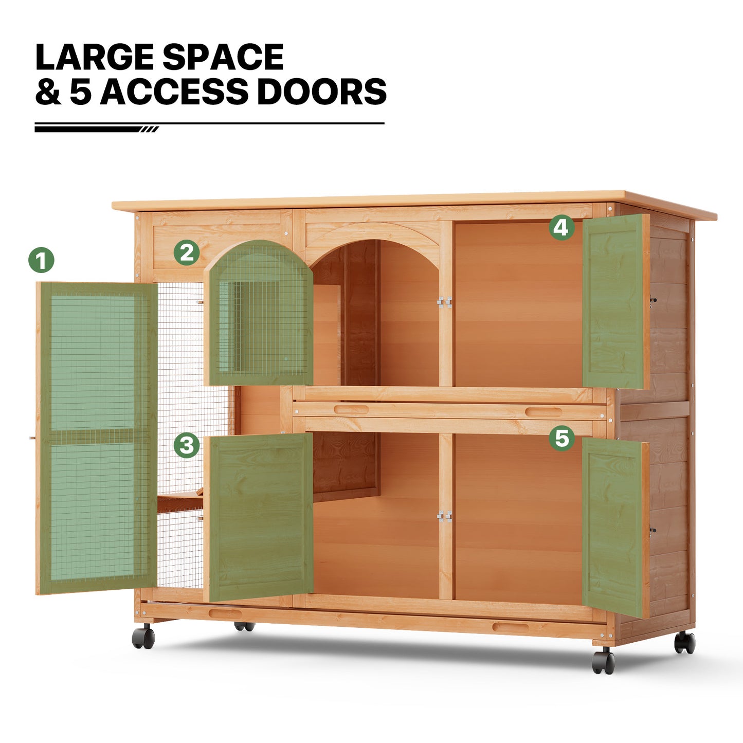 Wooden Chicken Coop Rabbit Hutch - 47.5'' Length - w/4 Wheels