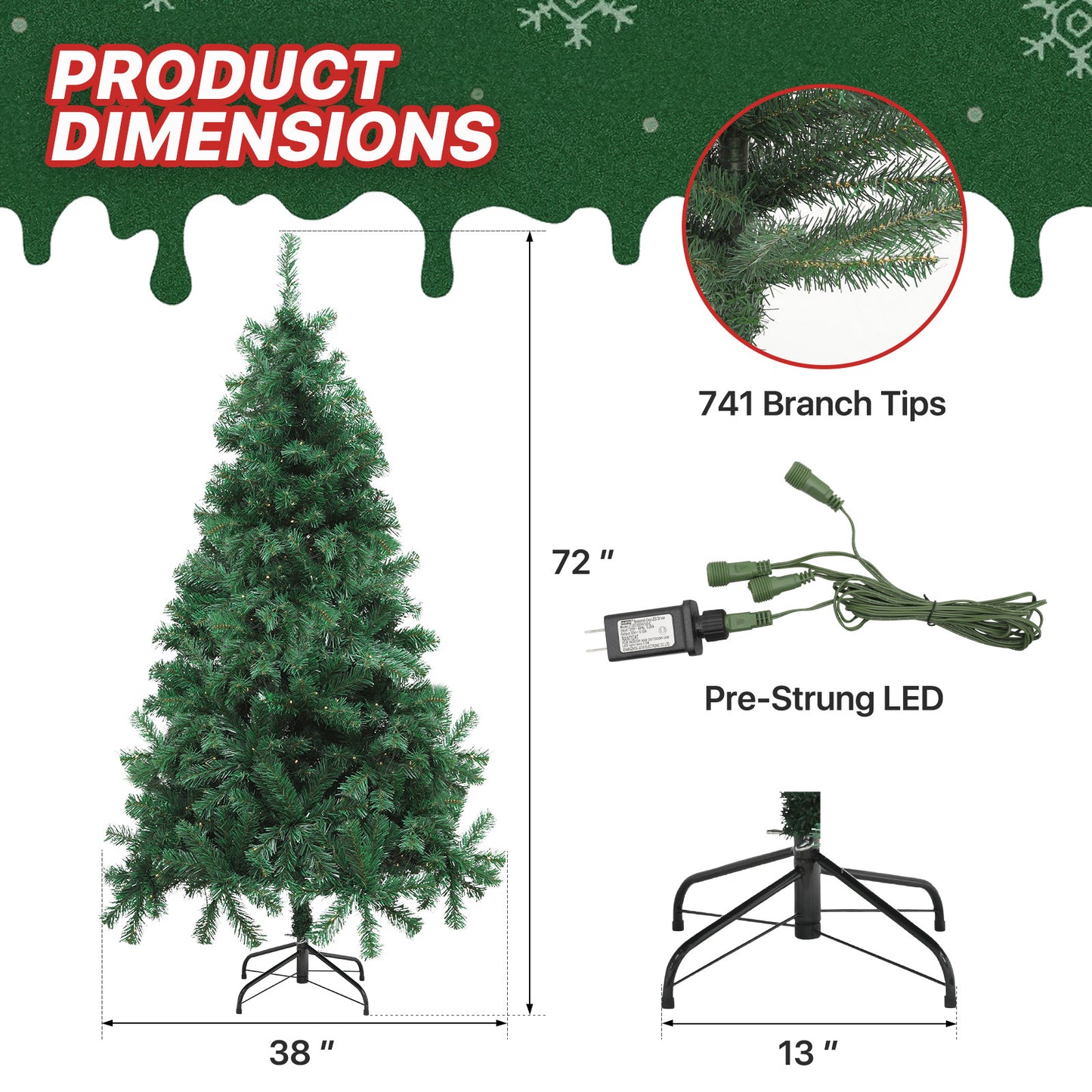 Pre-Lit Artificial Christmas Tree - 4 Size