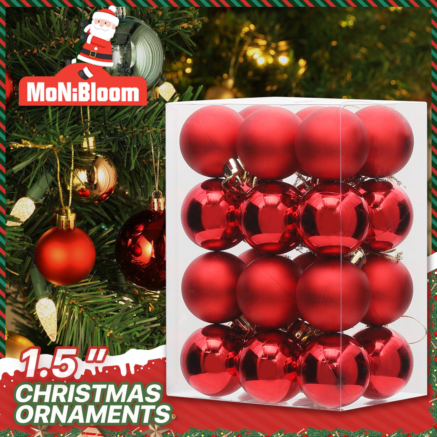 Ball Ornament - 1.5'' Diameter - 24PCS - 12*Shiny 12*Matte
