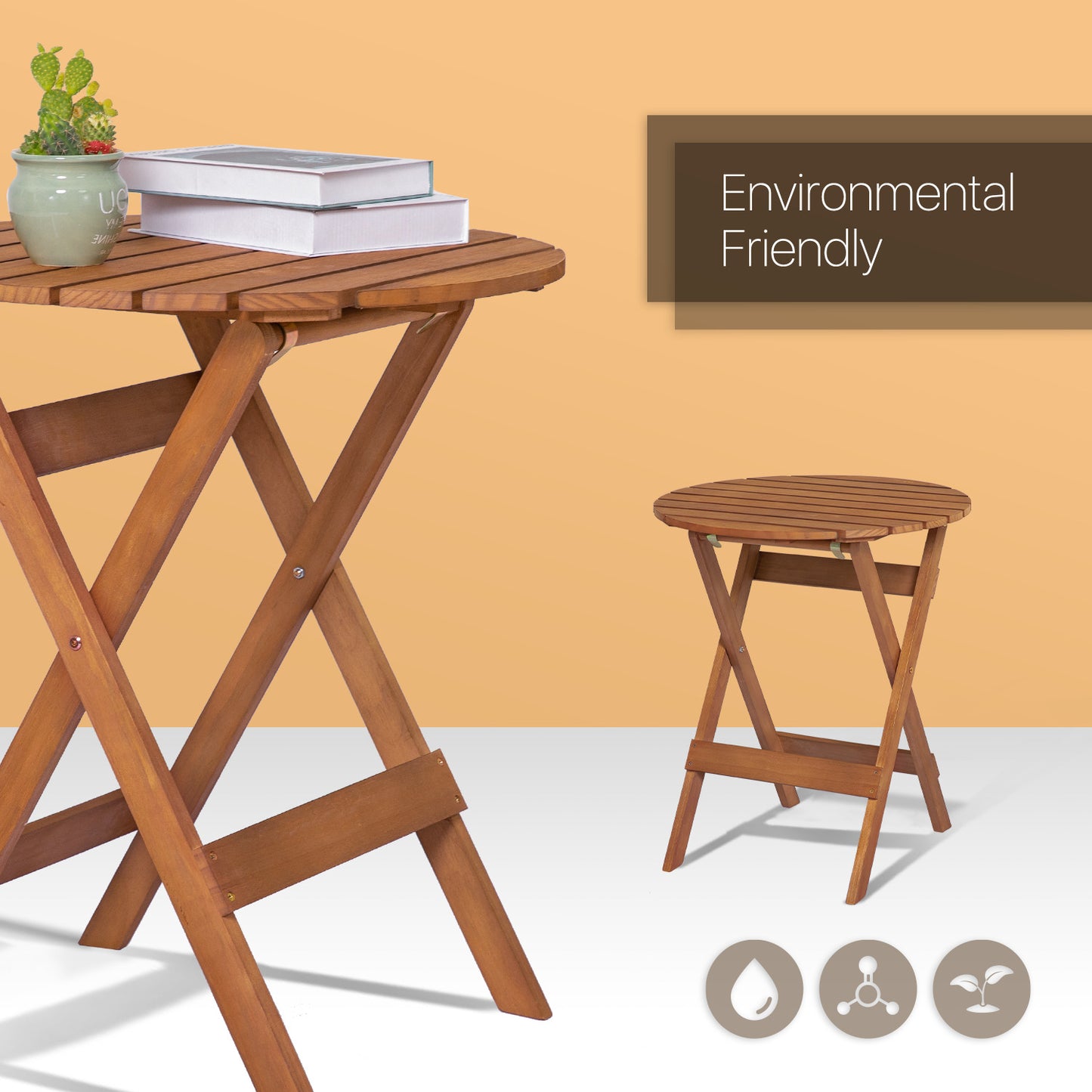 Round Folding Table - Wood - Brown