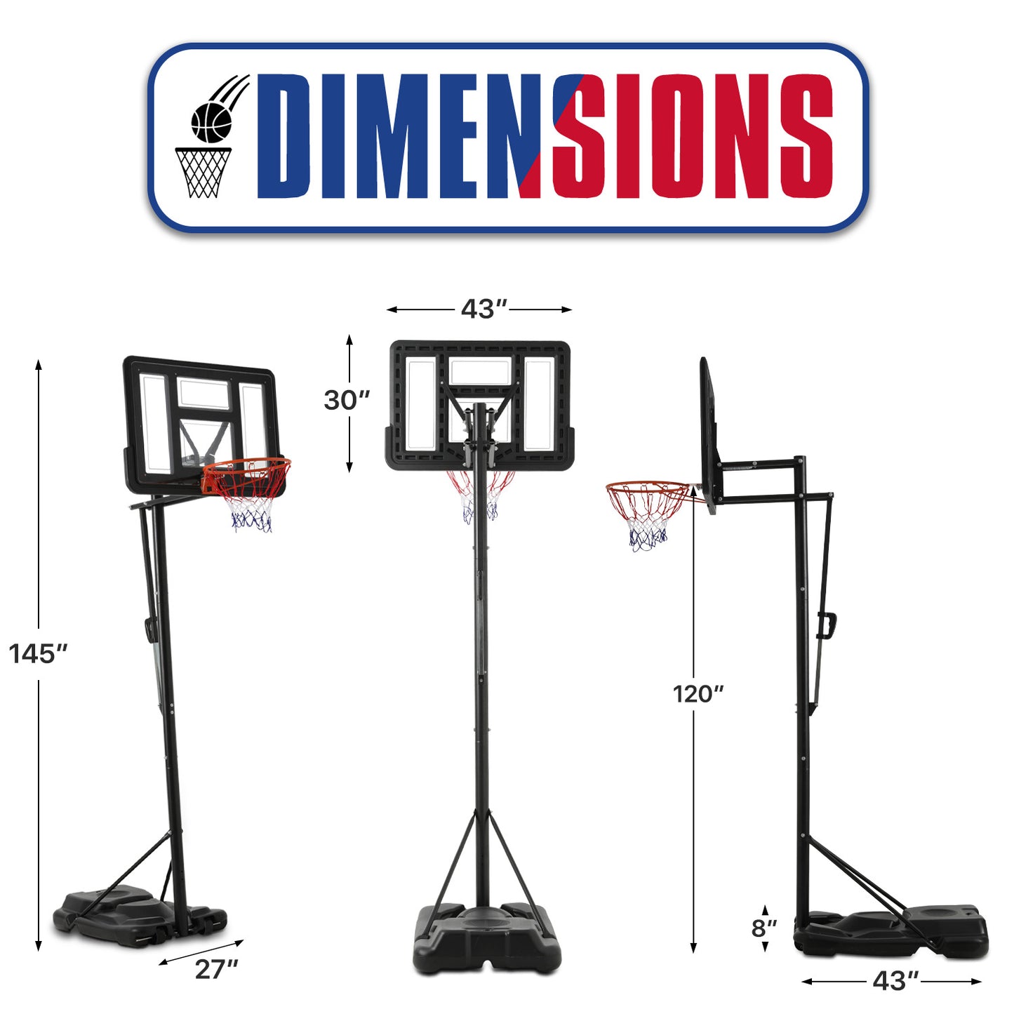 10 Ft Adjustable Height Portable Basketball Hoop w/Standard Rim