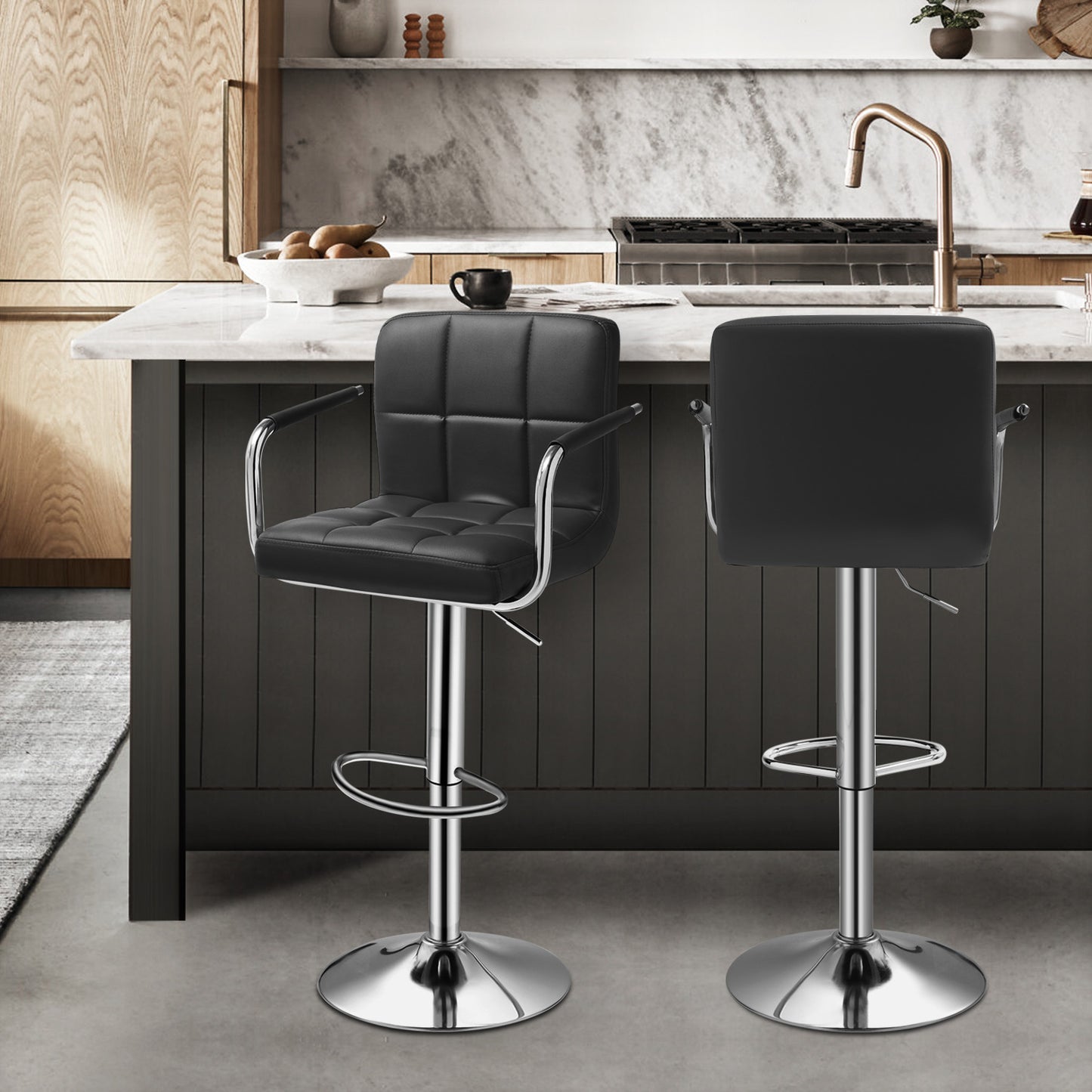 Grid Pattern Bar Stool w/Handrest 2 Pcs