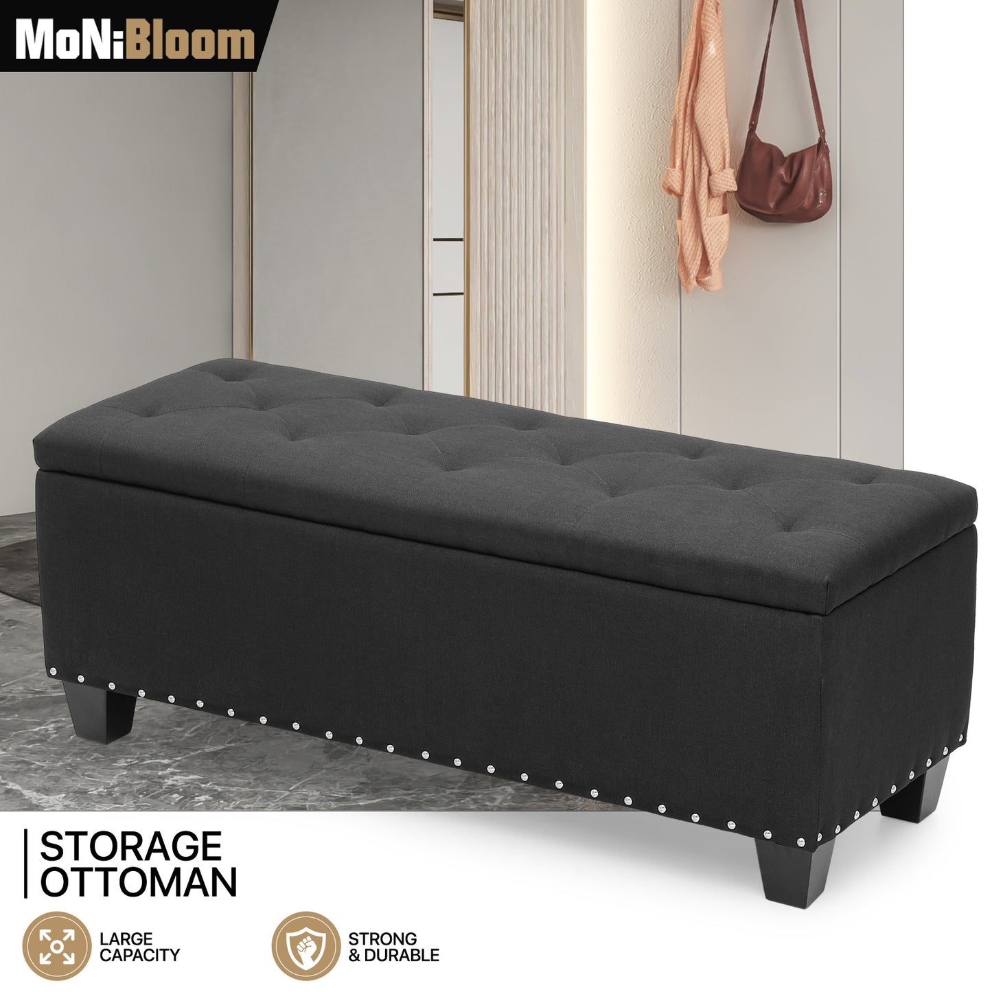 42" Storage Bench Lift Top Tufted Poufs Ottoman Upholstered Footrest Stool