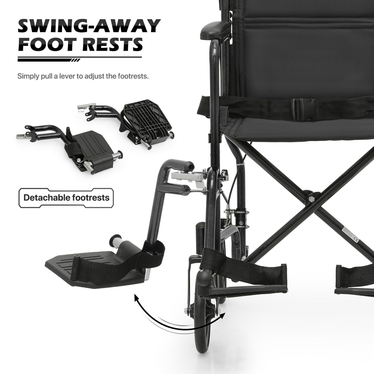 Lightweight Transport Wheelchair - FDA Approved, with Handbrakes, Black