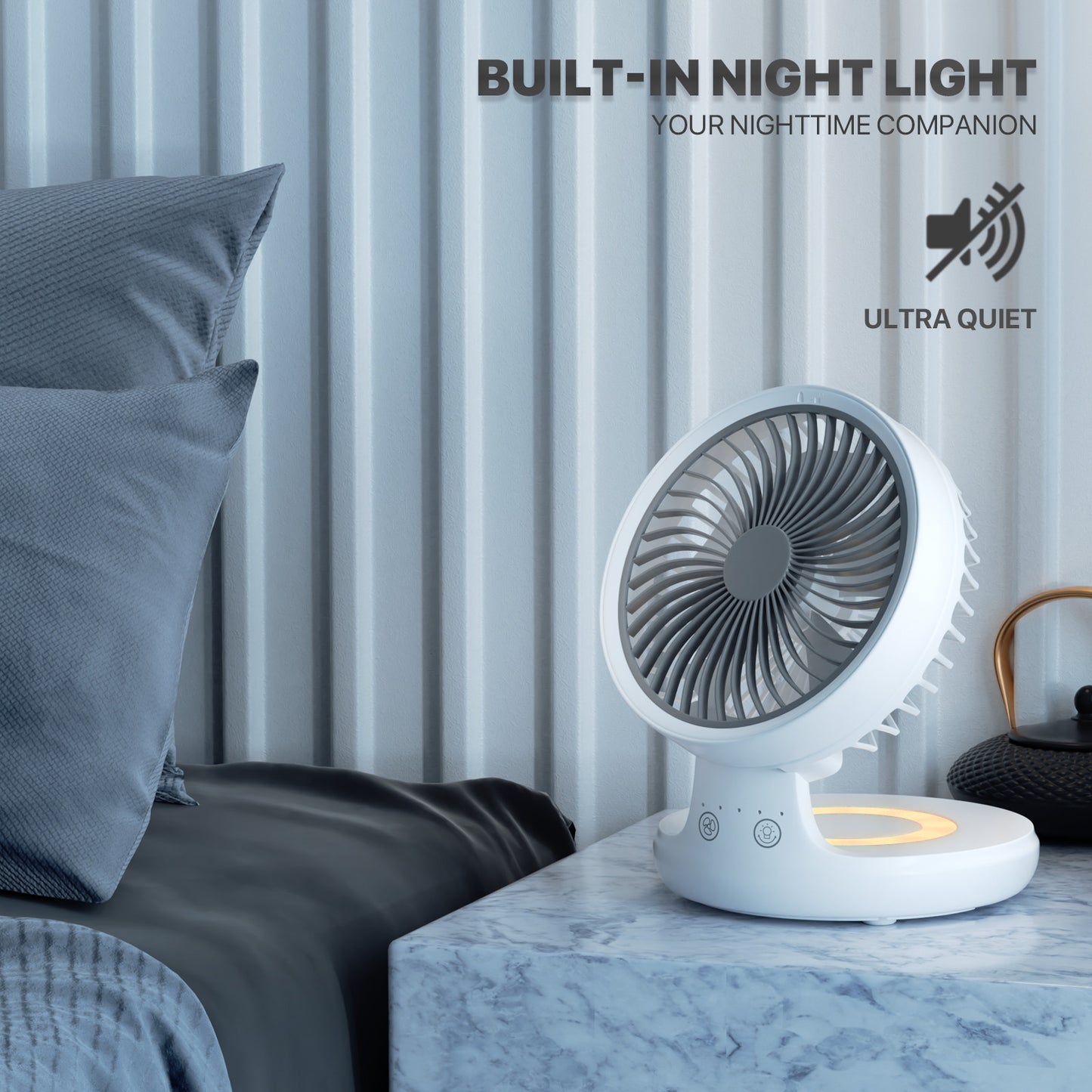 8" USB Foldable Oscillation Fan - 4 Speed & LED Light