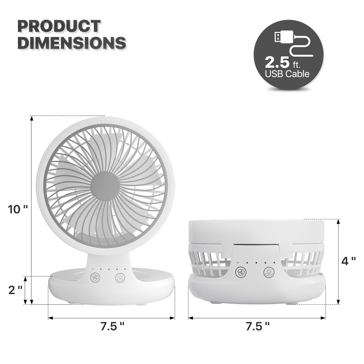 8" USB Foldable Oscillation Fan - 4 Speed & LED Light