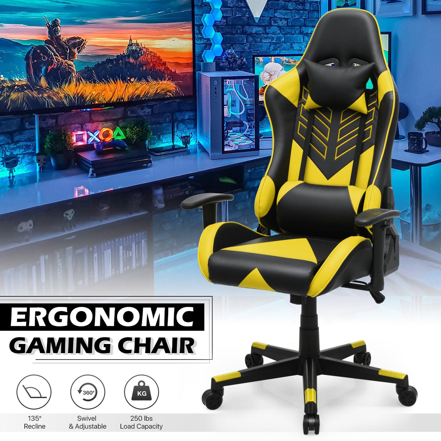 Gaming Chair w/Lumbar Support & Headrest #004