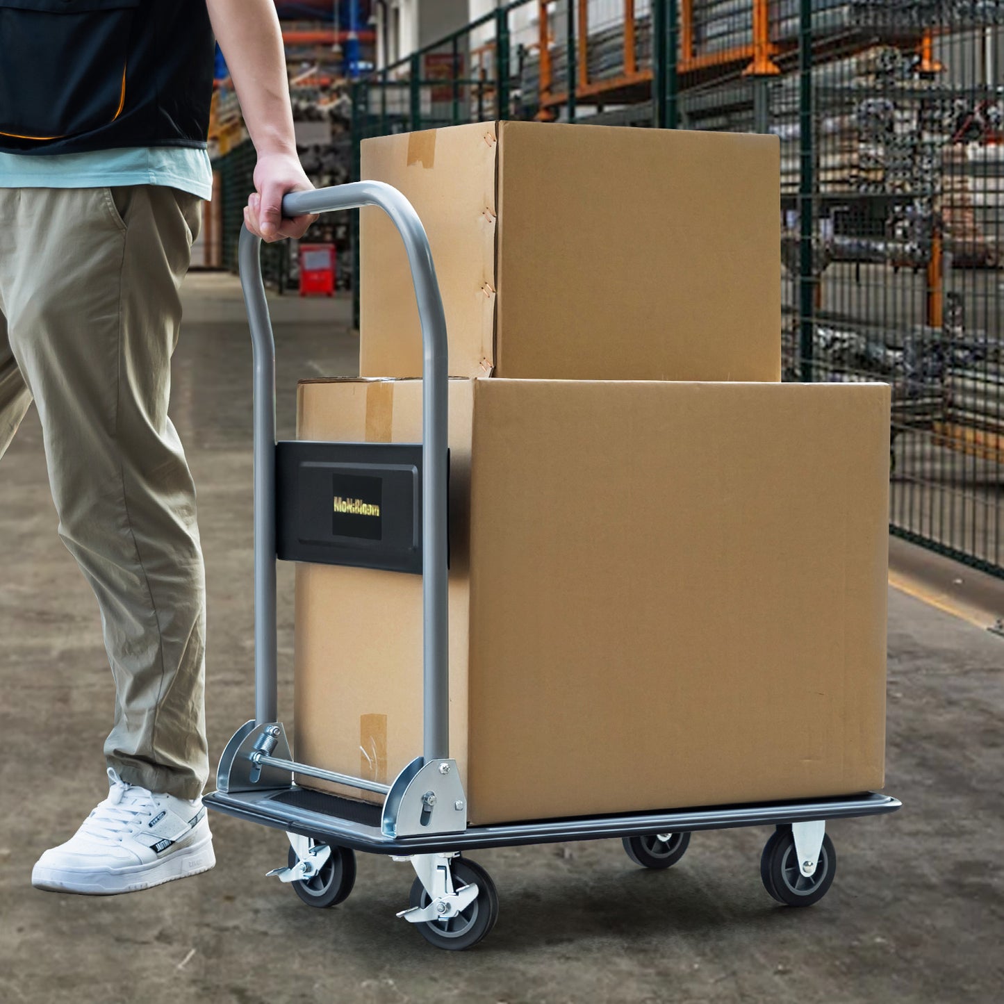 4-Wheeled Foling Platform Truck w/Swivel Caster - Black/Grey