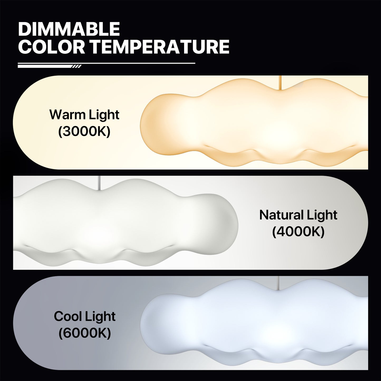 LED Pendant Light - Cloud Shape - White/Warm/Natural Light - w/Remote Control