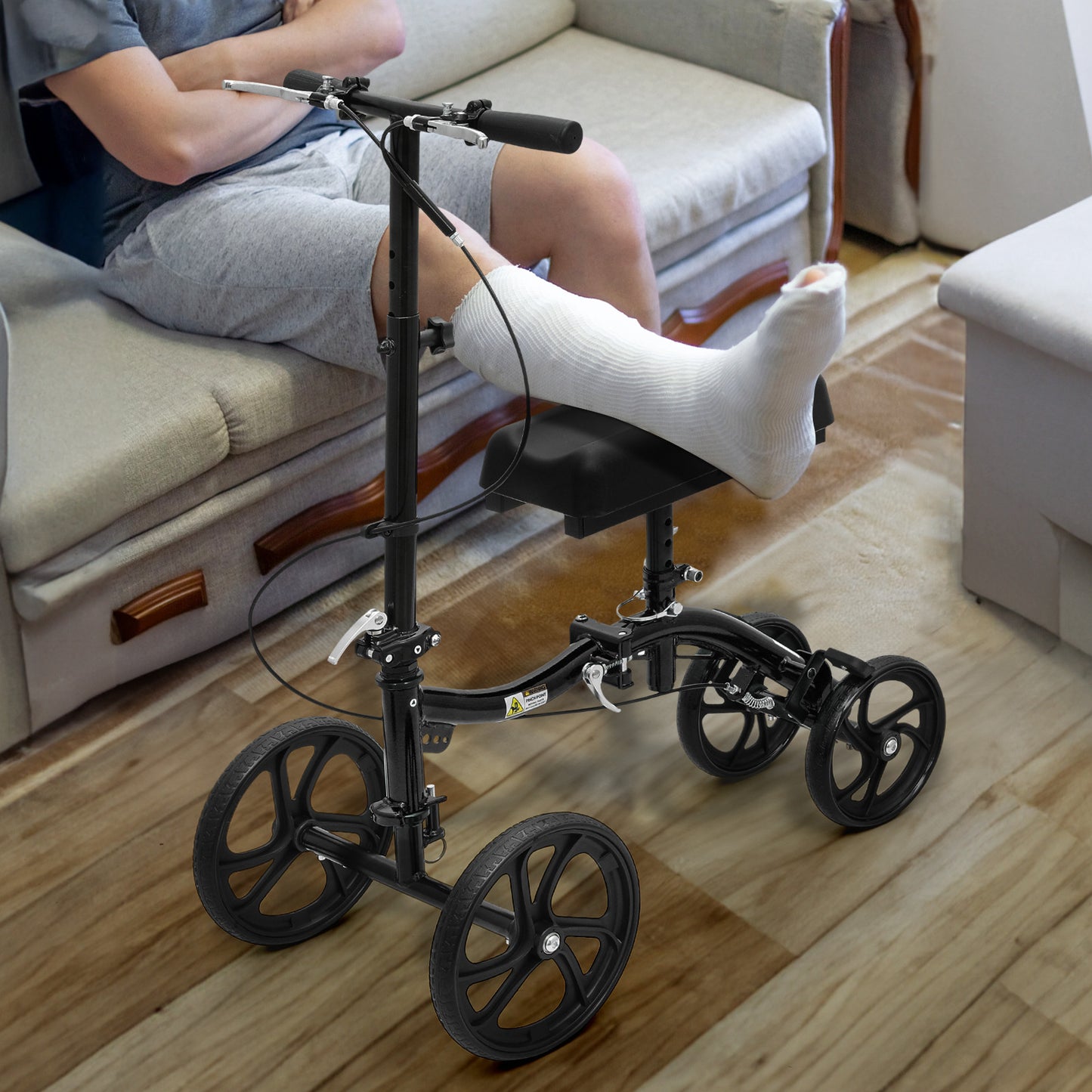 Knee Walker - Black Steel Frame - 10" Front Wheel 8" Rear Wheel