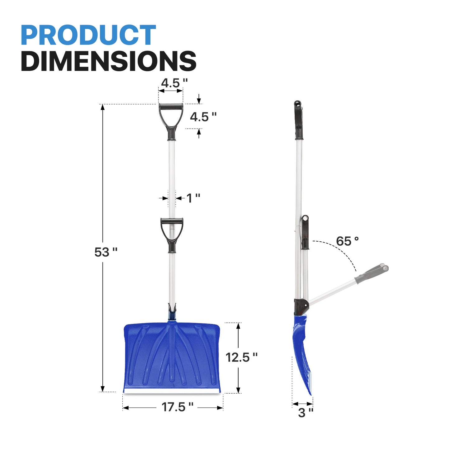 Snow Shovel - 4.4 FT Height - w/Spring Assisted Handle - Blue
