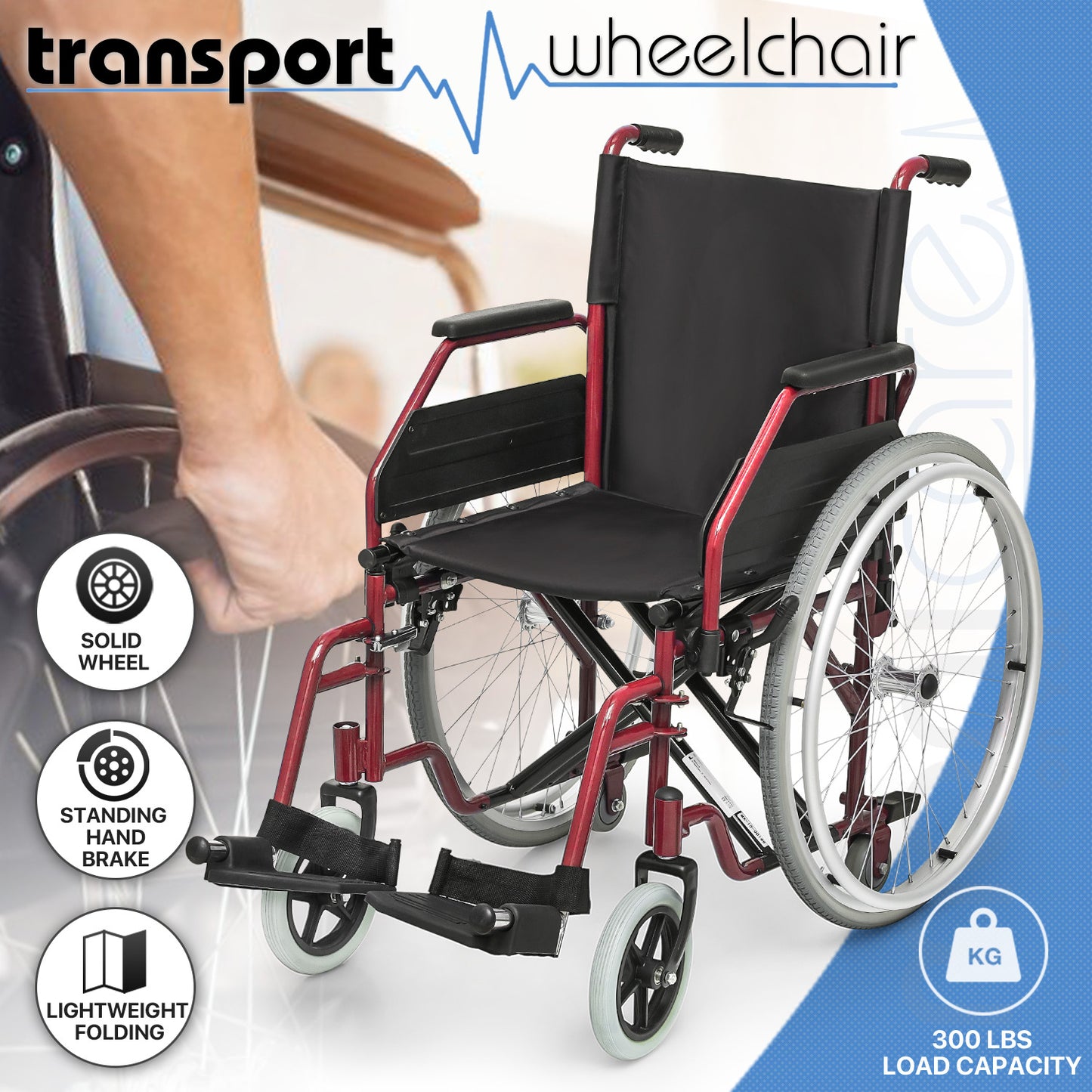 Manual Wheelchair - 7.5'' Front & 23.5'' Rear Wheel - 17"x15.5'' Nylon Seat