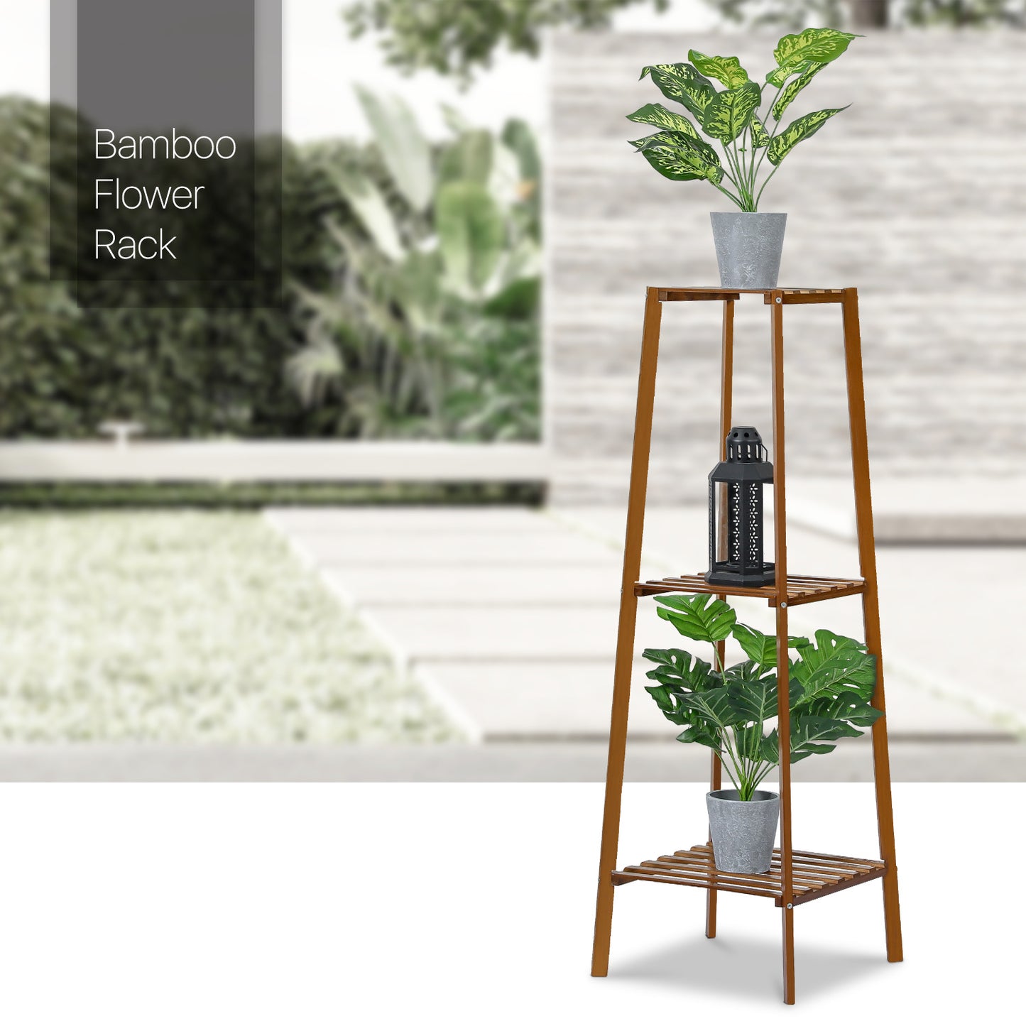 Simplified Flower Plant Stand Display Tower - A Shape - Brown