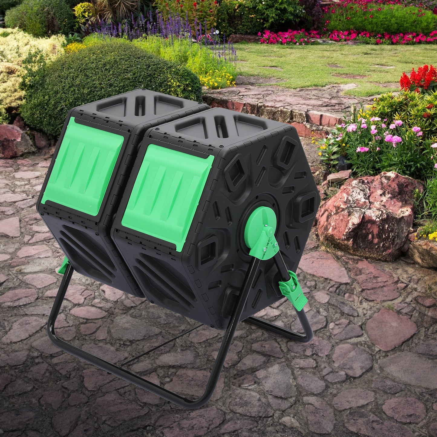 34 Gallon Dual Chamber Compost Bin - 2 Sliding Doors - with Gloves