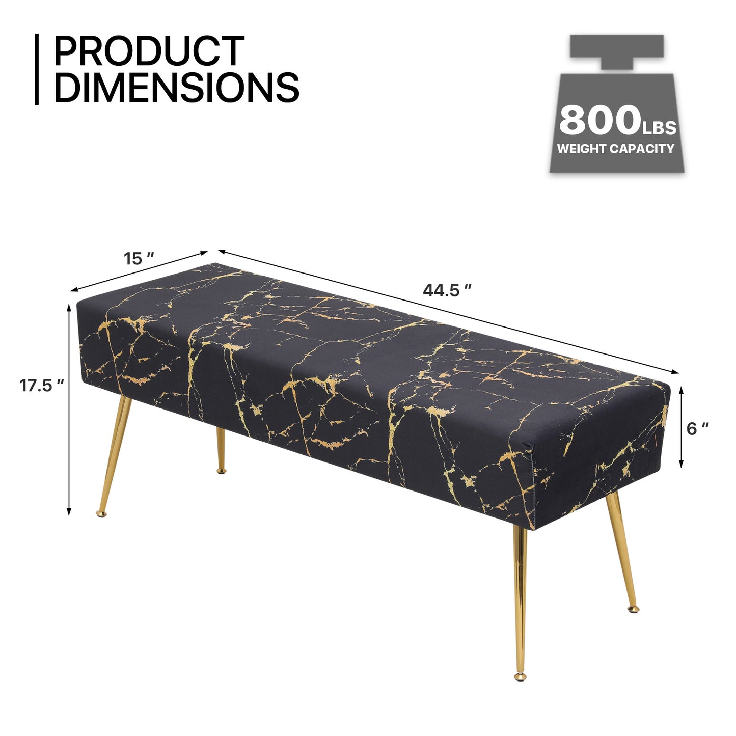 Velvet Tufted Upholstered Ottoman Bench Footstool Marbling Microfiber Seat