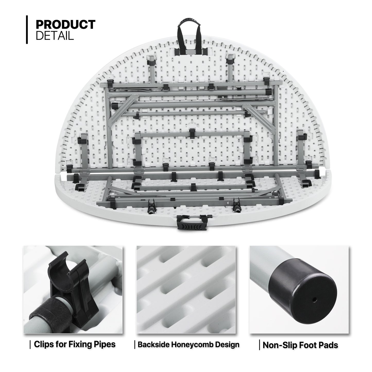Folding Portable Round Plastic Table - Length 48"/54"/60"/66"