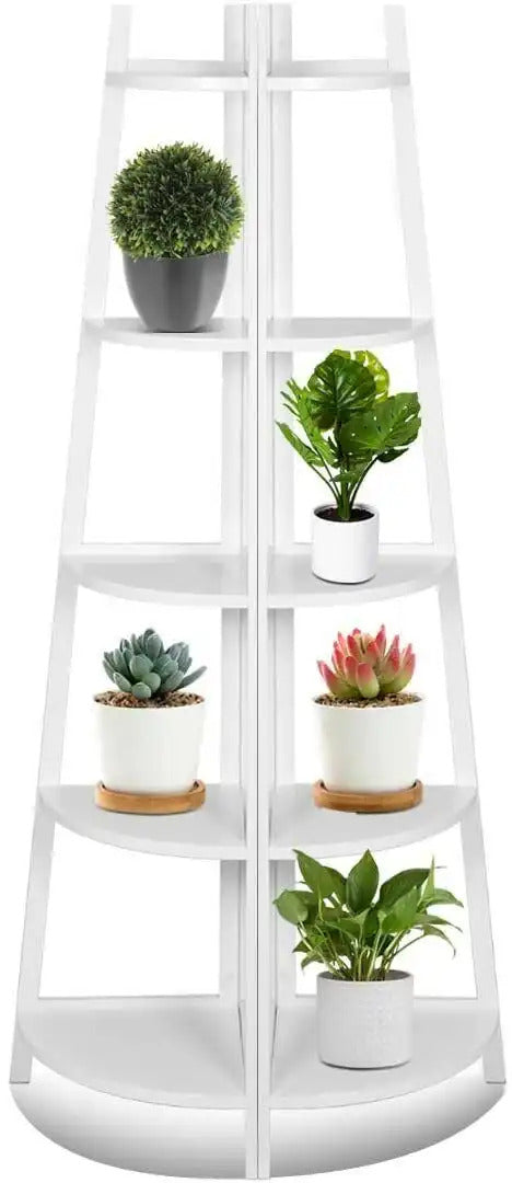 5 Tier Bamboo Corner Shelves - White